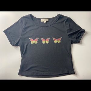 Black butterfly crop top